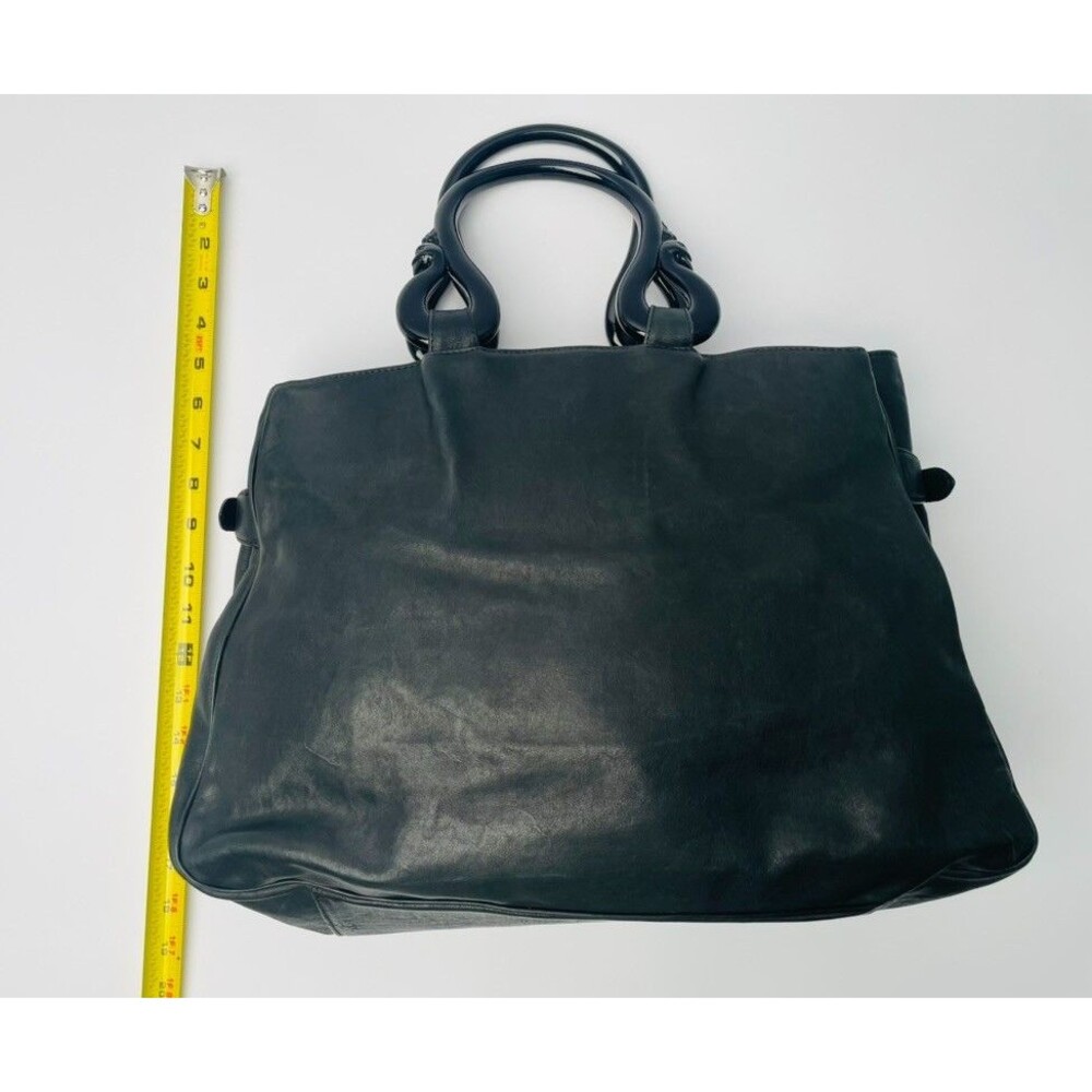 Liberty of London Black Leather Tote Bag Sculptural Lucite Handles w/ Dust Bag - Picture 12 of 14